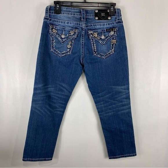 Miss Me Jeans Boyfriend Capri Beaded‎ Jeweled Medium Wash Denim Pants Size 25 - Picture 2 of 6